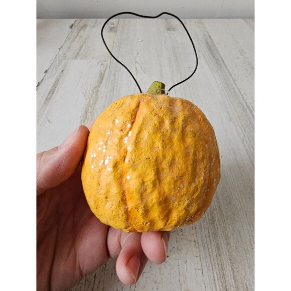Vintage dept 56 glitter pumpkin jack-o'-lantern ornament Halloween shabby chic a - Picture 4 of 8